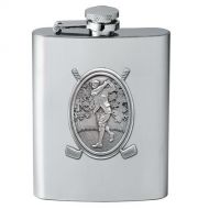 Heritage Pewter Golf Flask | 8oz | Stainless Steel | Detailed Fine Pewter Medallion | 1 Piece