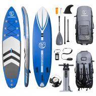 SURFMASS Inflatable SUP 11’ L x 6” T x 32” W Stand Up Paddle Board Stance iSUP with Adjustable Fiberglass Paddle, Dual Chamber Hand Pump, Wheeled Travel Backpack, Safety Ankle Leas