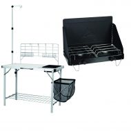 OZARK TRAIL Portable Camp Kitchen and Sink Table with Lantern Pole Bundle Propane Fold-Up 2-Burner Camp Stove